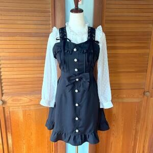 Liz Lisa Jirai Kei Gyaru Kawaii Dollcore Black & White Long Sleeved Dress S
